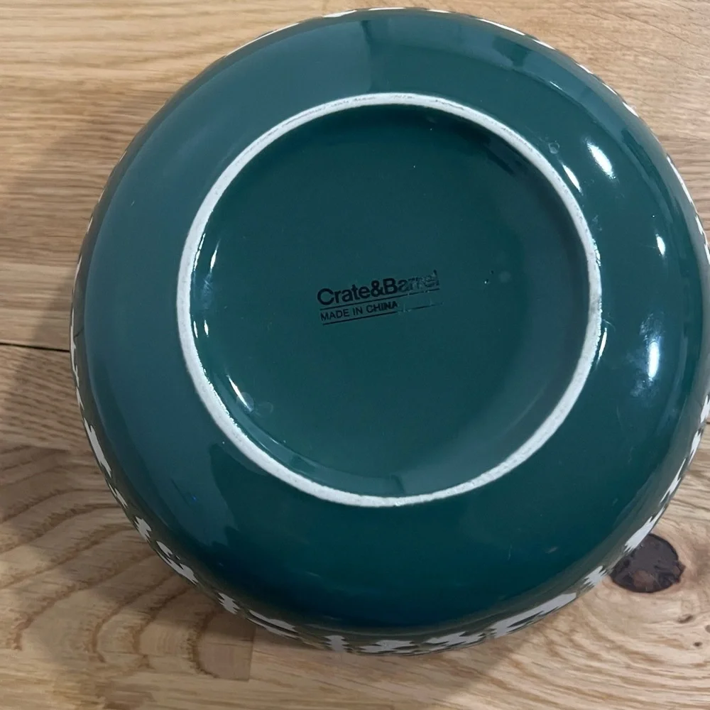 Crate and Barrel Fair Isle Bowls Green bowl holiday-glazed stoneware